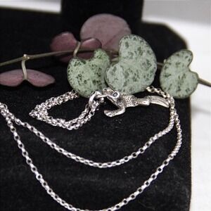Sterling Silver Frog Pendant Necklace 925 Textured Animal Charm 24 Inch Chain